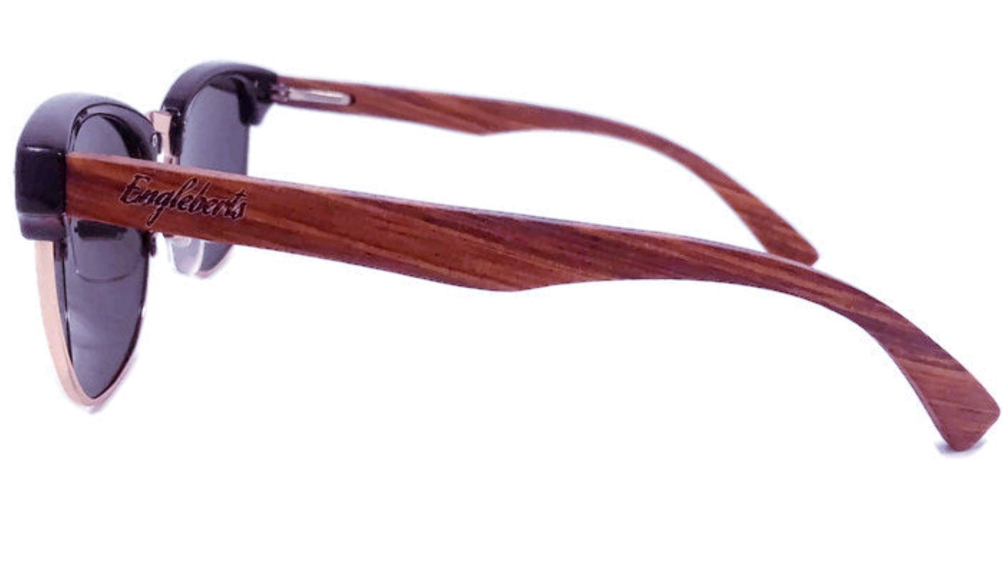 Real Walnut Wood Club Style Sunglasses With Bamboo Case, Polarized